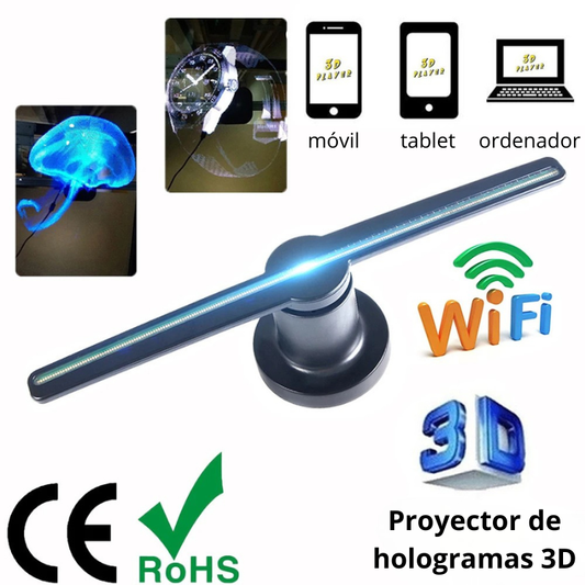 Ventilador Holográfico 3D 42 cm – Proyector LED WiFi para Escaparates, Eventos y Publicidad