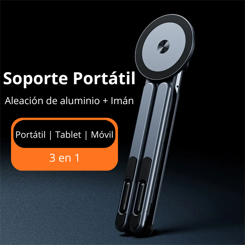 Soporte Portátil Magnético para Móvil y Tablet – Aluminio Resistente, Compacto y Fácil de Usar