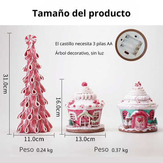 Castillo Luminoso y Árbol de Navidad ✨ – Adorno Navideño de Arcilla Suave con Luces LED 🎄 | Decoración para Árbol, Hogar y Regalos 🎁