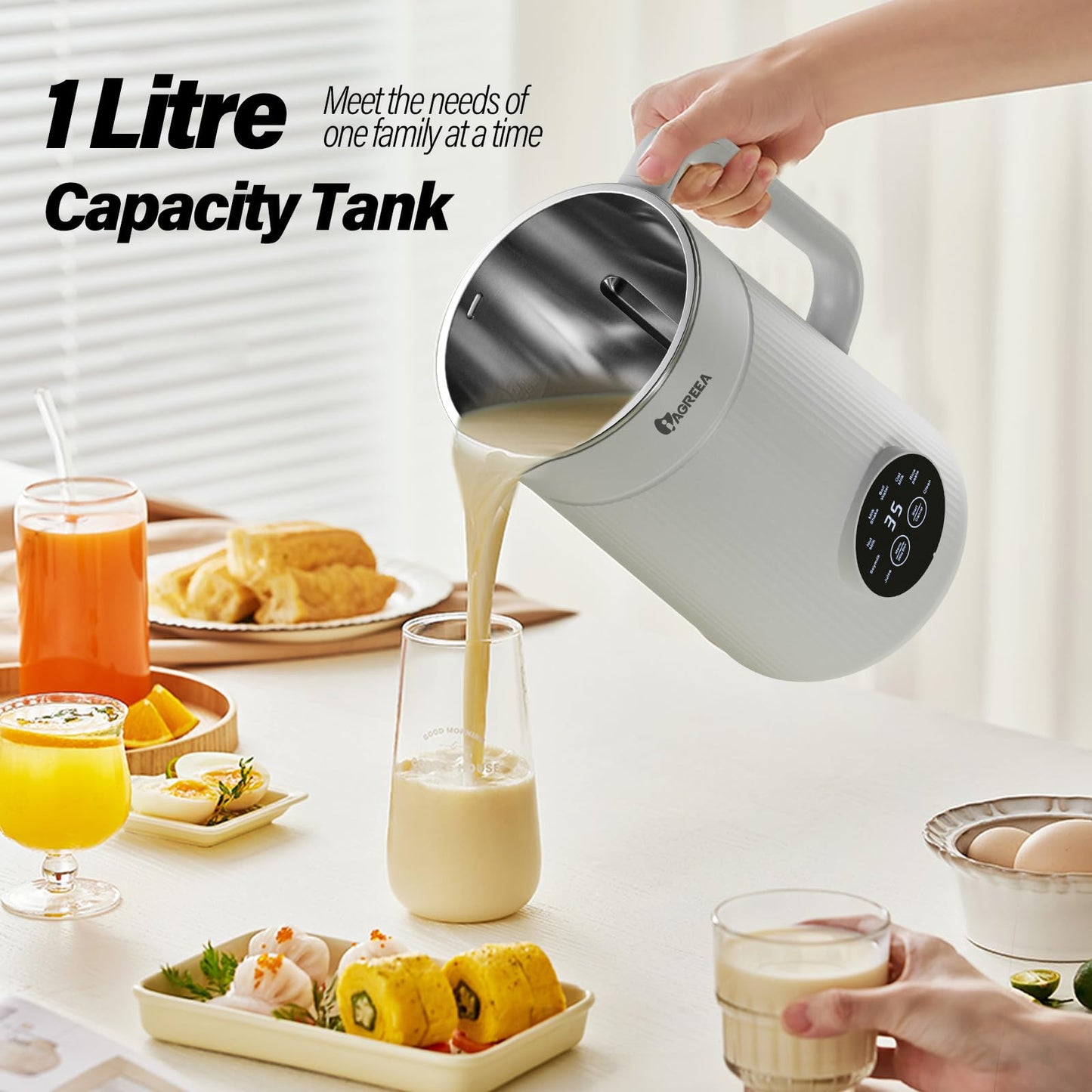 IAGREEA Máquina de leche de nueces de 35 onzas con 10 cuchillas, almendra casera automática, avena, soja, leche de origen vegetal y bebidas sin lácteos, máquina de leche de almendras, autolimpieza