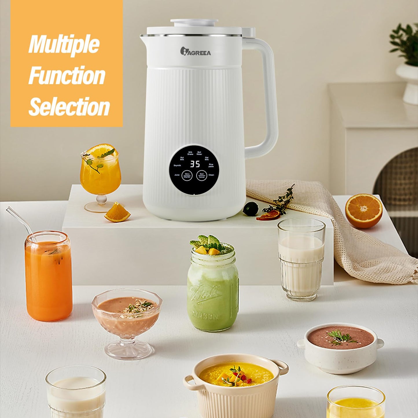 IAGREEA Máquina de leche de nueces de 35 onzas con 10 cuchillas, almendra casera automática, avena, soja, leche de origen vegetal y bebidas sin lácteos, máquina de leche de almendras, autolimpieza