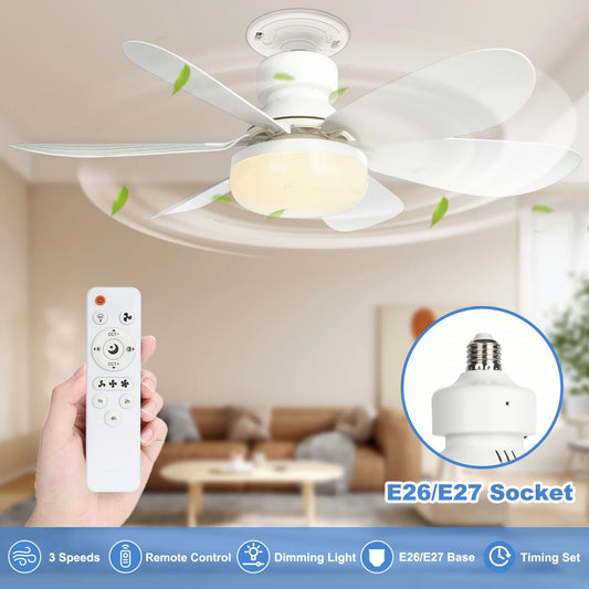 Ventilador de techo con luz y enchufe de 40 W, con luz LED y control remoto, E27