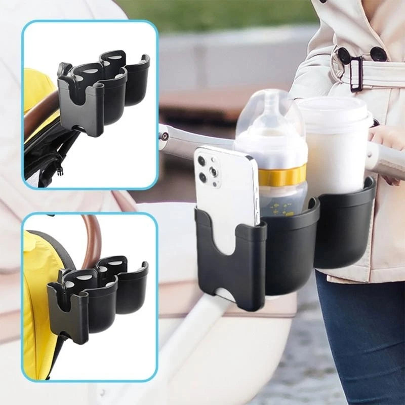 Portavasos doble para cochecito de bebé, rotación de 360°