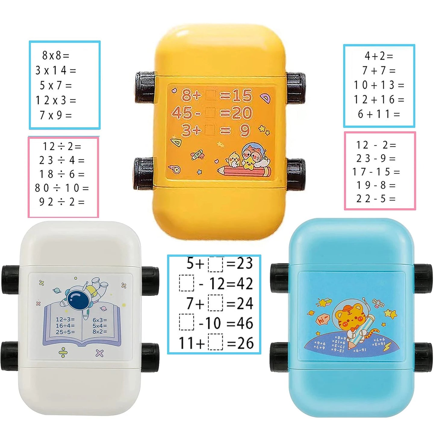 Sello Rodillo 2 en 1 para Matemáticas – Multiplicación, División, Sumar, Restar