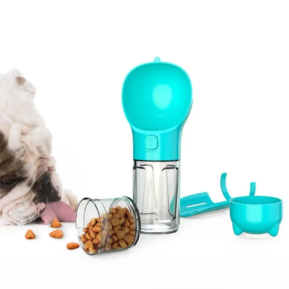 Dispensador 4 en 1 para perros y gatos – Botella de agua, comedero, y pala con bolsa integrada