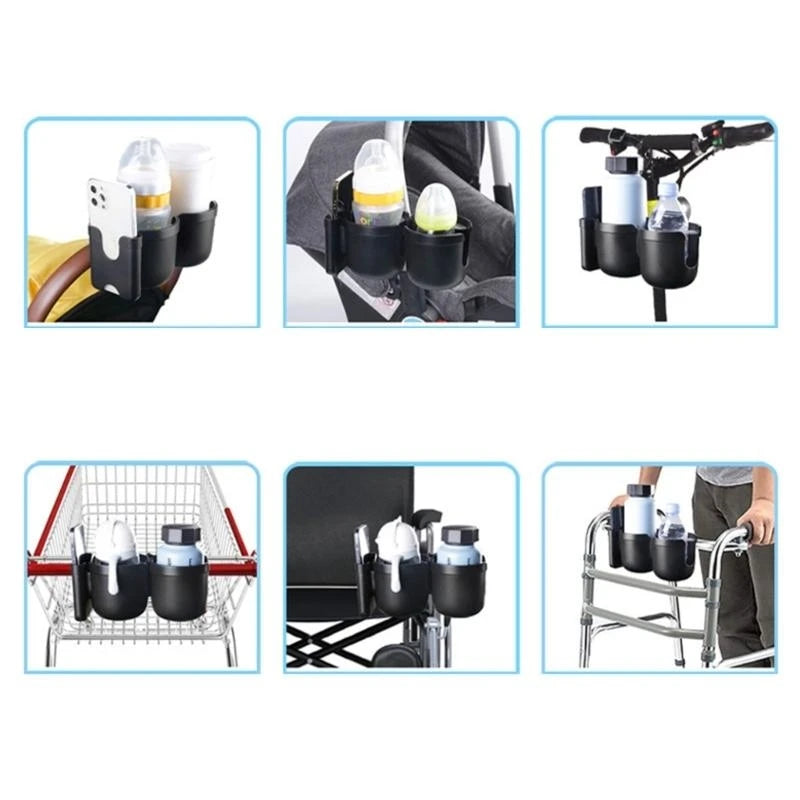 Portavasos doble para cochecito de bebé, rotación de 360°