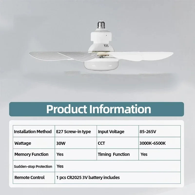 Ventilador de techo de 40 W, luz E27 con función de atenuación LED remota, 85-265 V