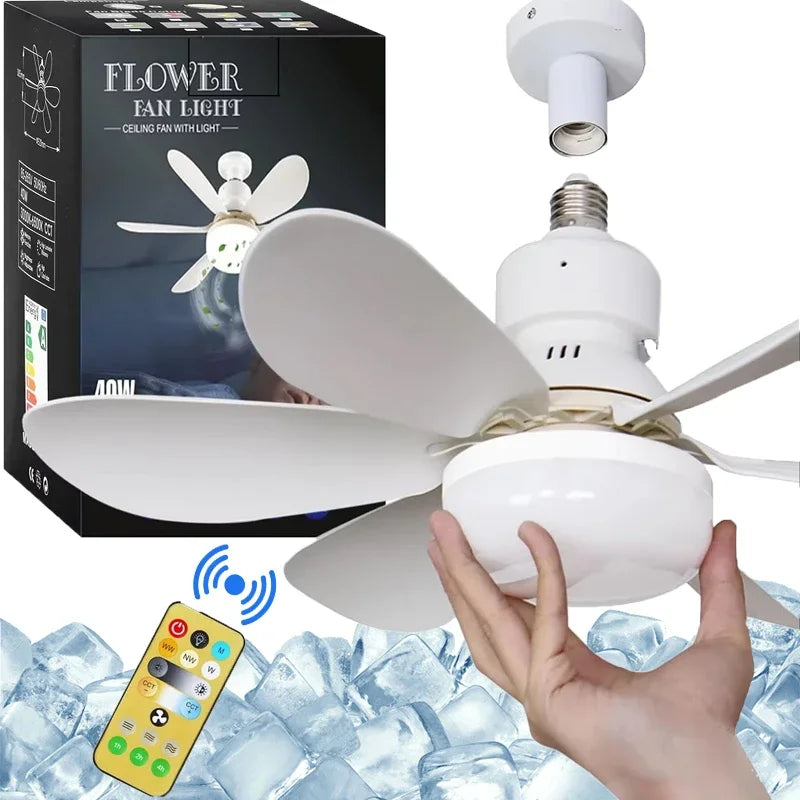 Ventilador de techo de 40 W, luz E27 con función de atenuación LED remota, 85-265 V