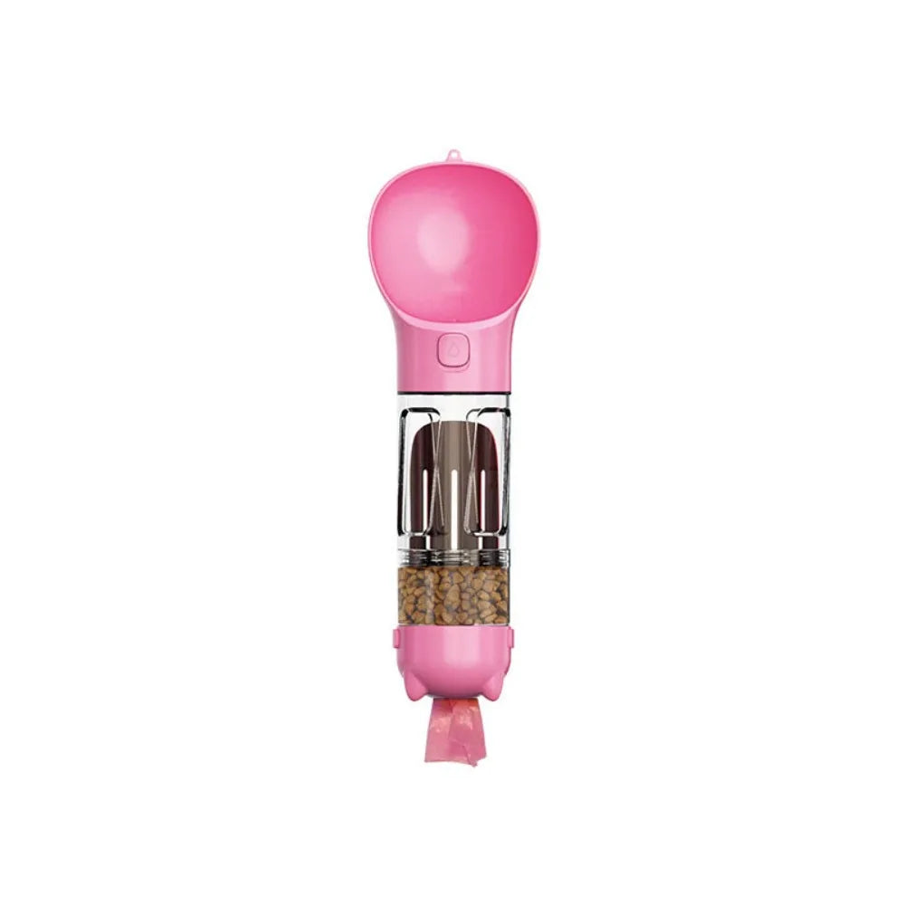 Dispensador 4 en 1 para perros y gatos – Botella de agua, comedero, y pala con bolsa integrada