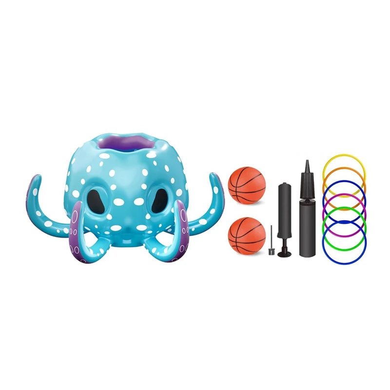 Aro de baloncesto inflable 2 en 1 para lanzar aros, juegos de jardín, acuáticos, piscina con forma de pulpo