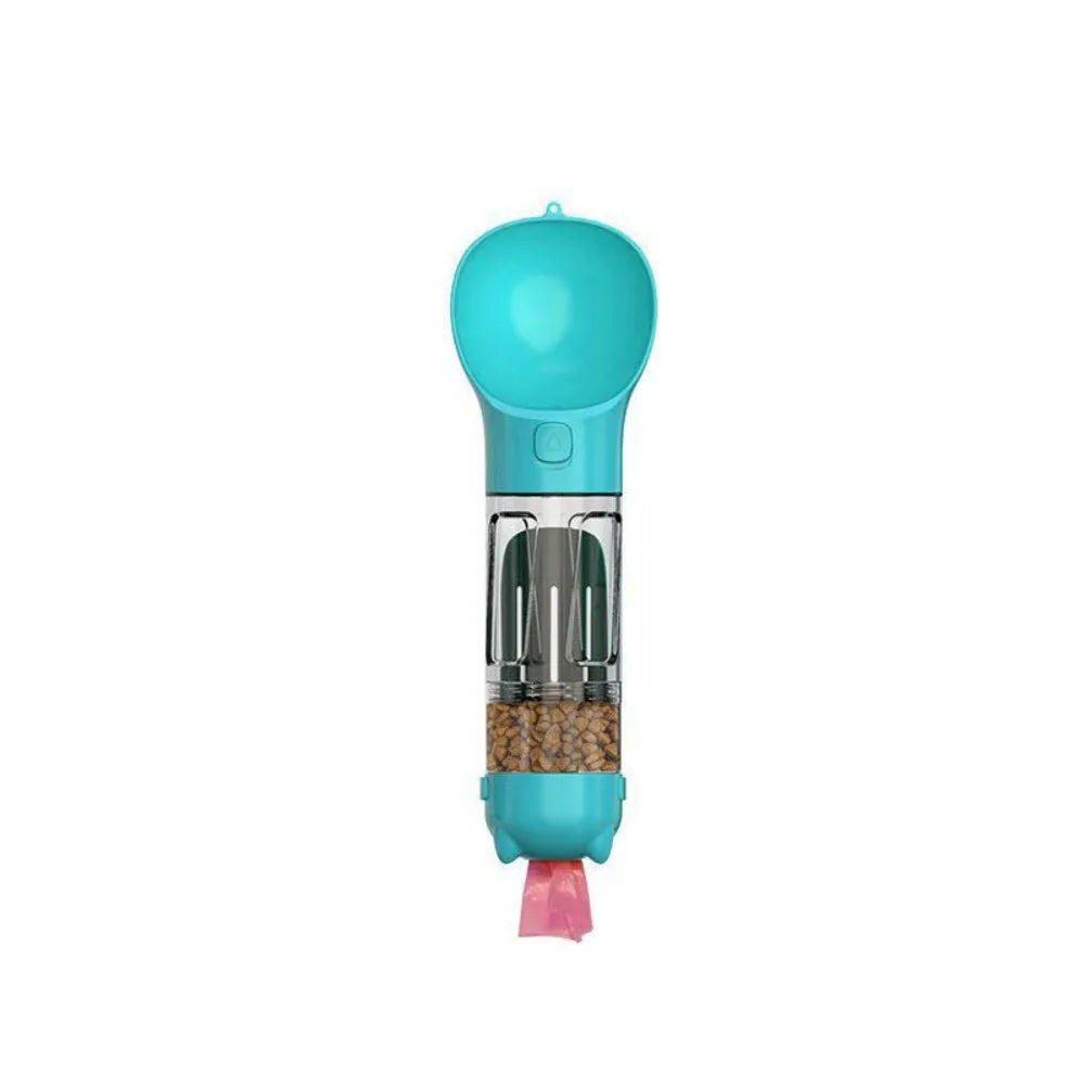 Dispensador 4 en 1 para perros y gatos – Botella de agua, comedero, y pala con bolsa integrada