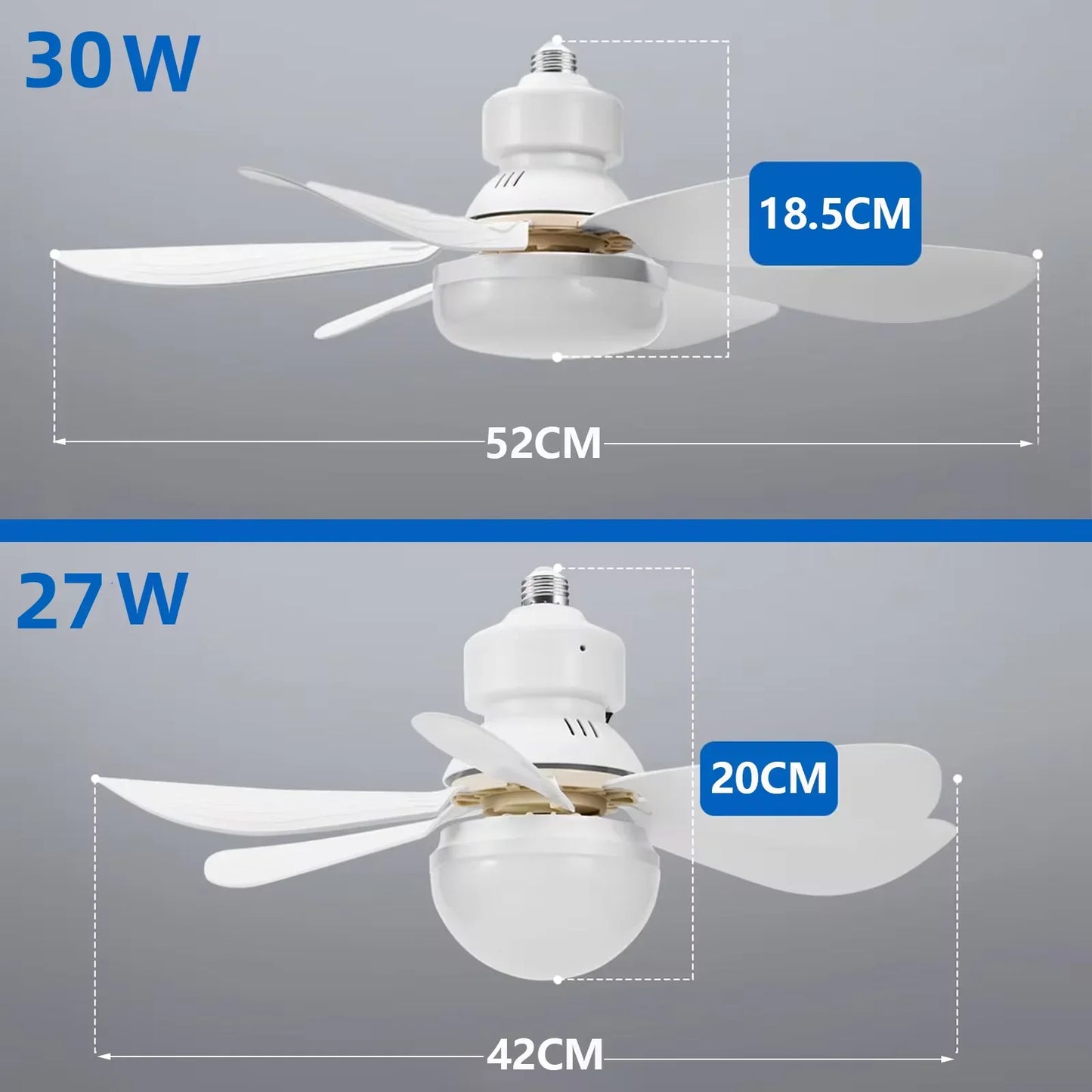 Ventilador de techo LED de 40 W, luz E27 con control remoto, 85-265 V
