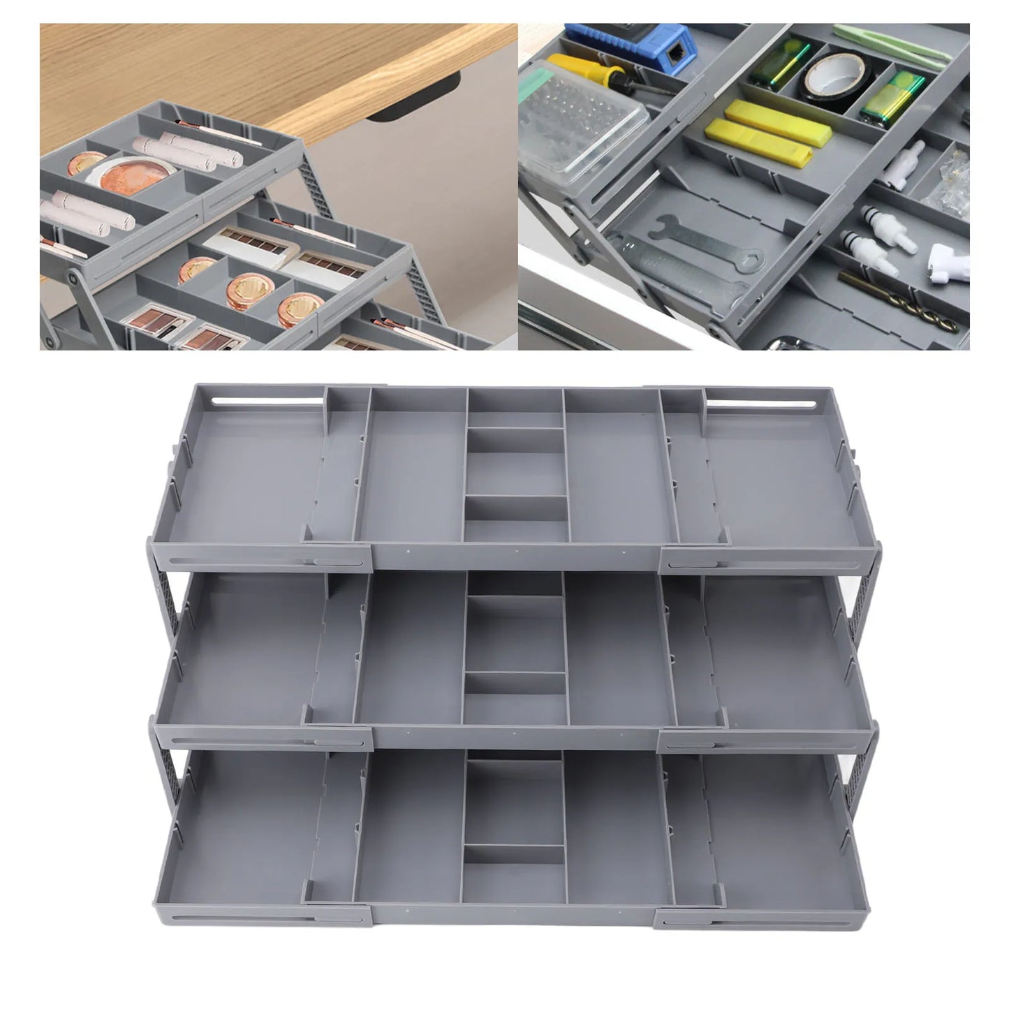 Organizador de cajones, extensible, plegable - GRIS