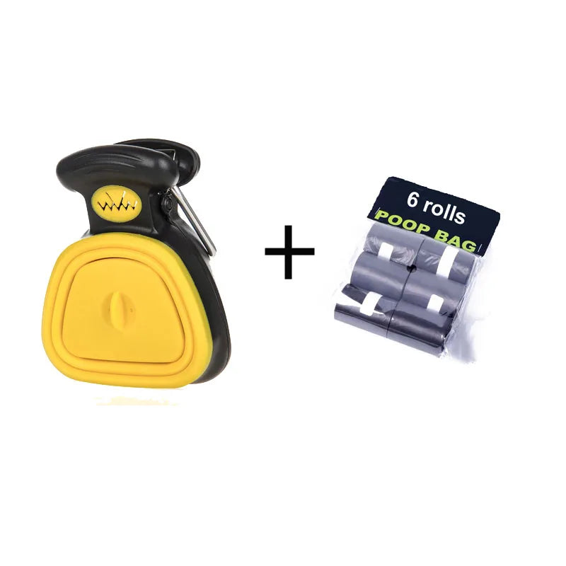 Recogedor y dispensador de bolsas para excrementos de perro, plegable