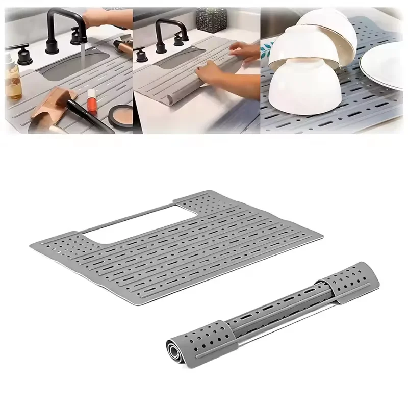 Organizador de silicona multiusos – bandeja drenante - rejilla térmica para fregadero y baño