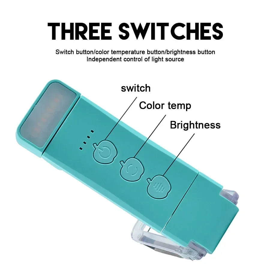 Luz de Lectura Recargable USB – Clip-On 3 modos de color (1800 K‑6000 K) y 5 niveles de brillo