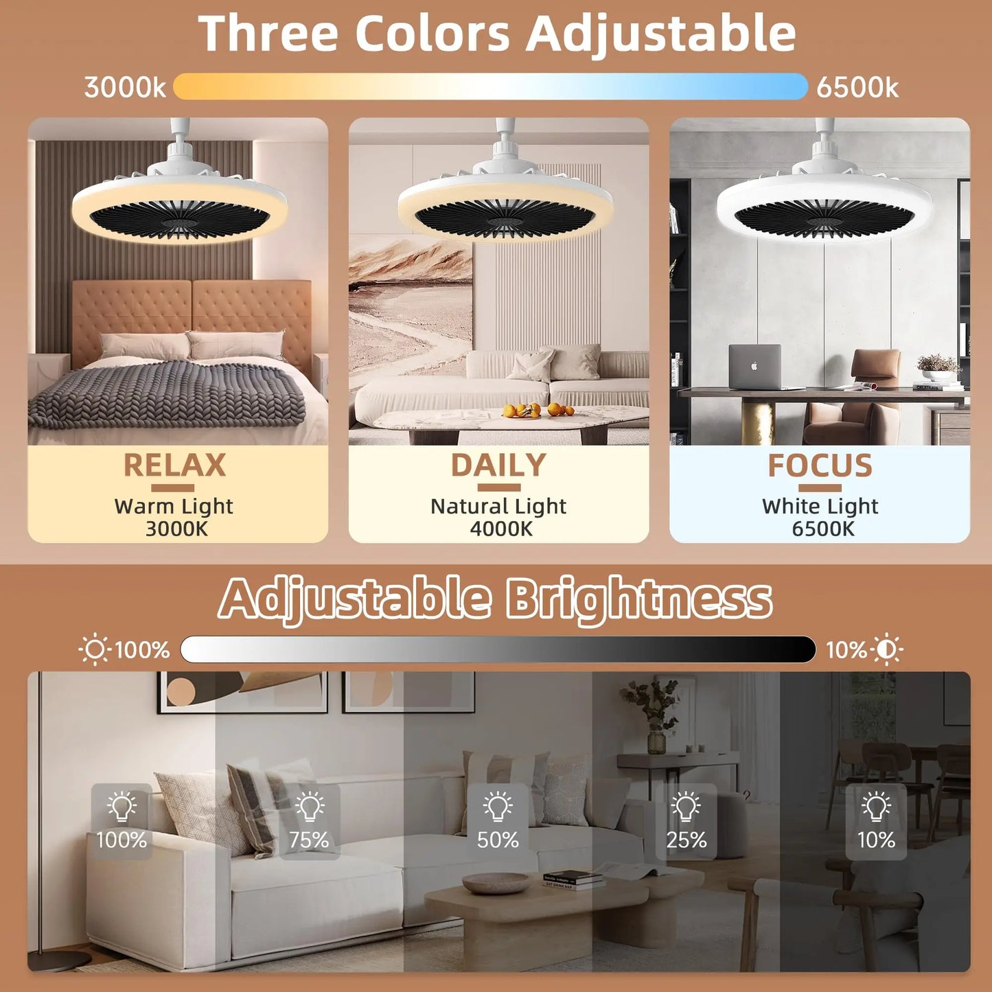 Ventilador de techo con luz LED y control remoto