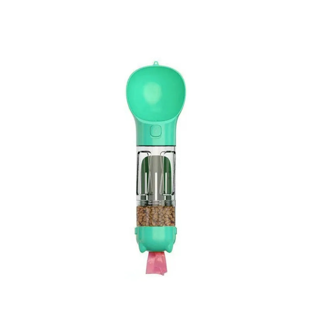 Dispensador 4 en 1 para perros y gatos – Botella de agua, comedero, y pala con bolsa integrada