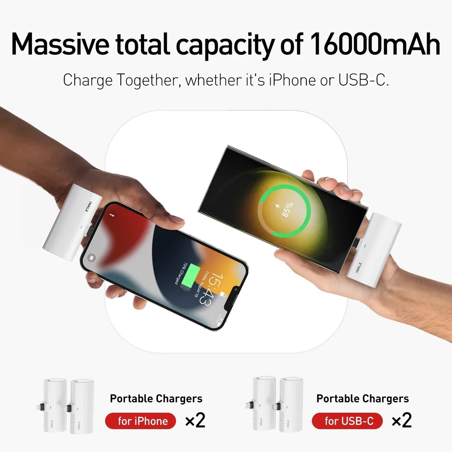 4 Estación de carga iWALK para cargadores portátiles de 4500 mAh, 4800 mAh y 5000 mAh
