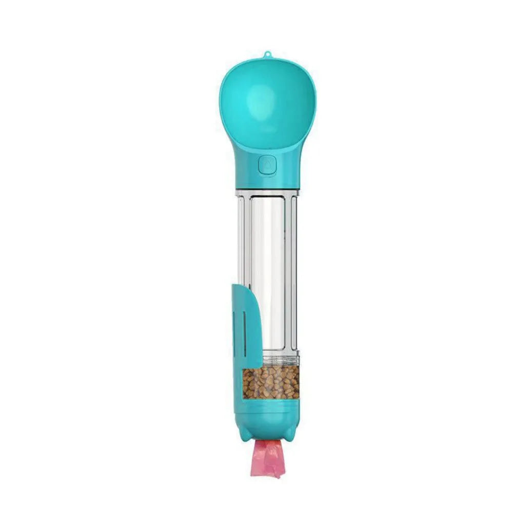 Dispensador 4 en 1 para perros y gatos – Botella de agua, comedero, y pala con bolsa integrada