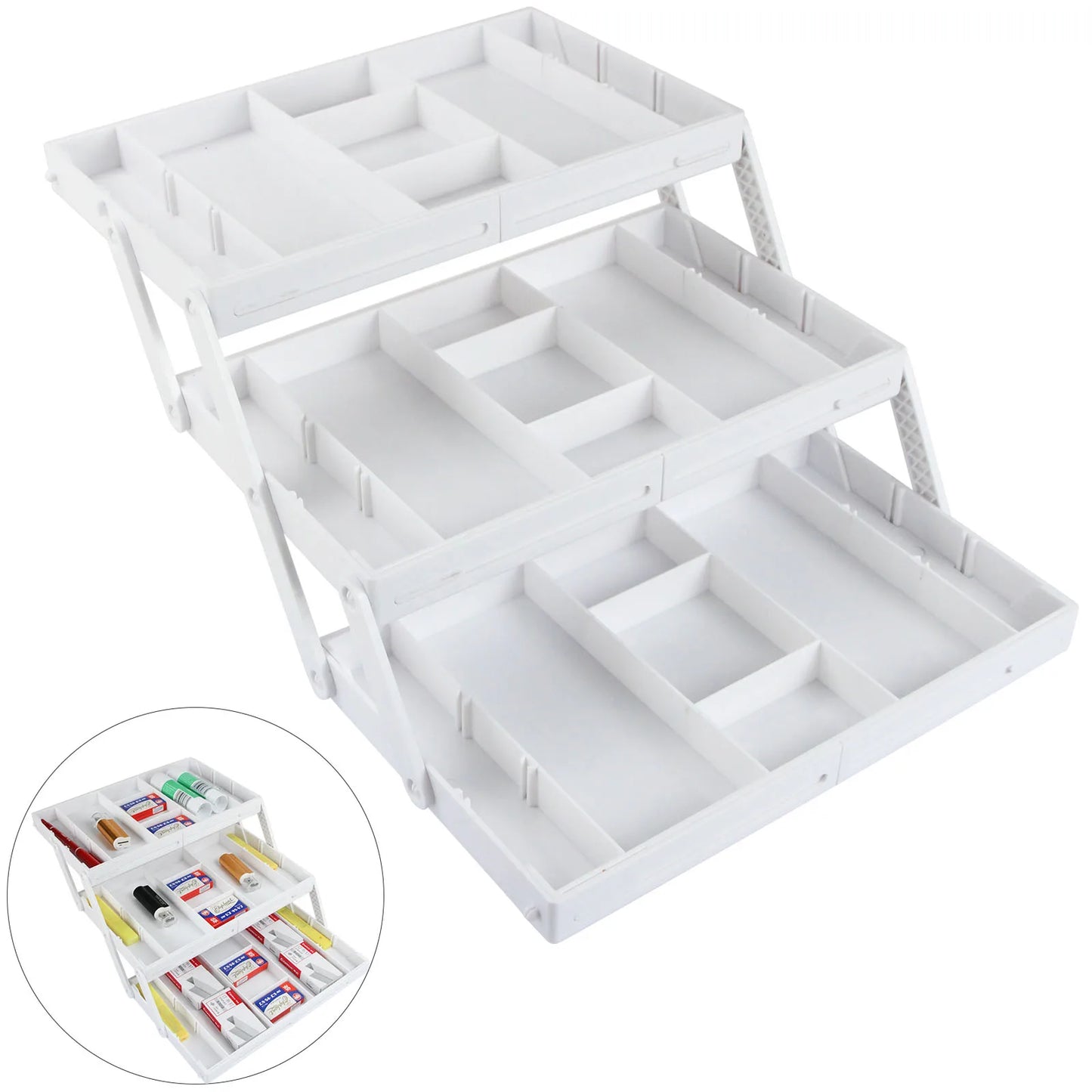 Organizador de cajones de 2 o 3 niveles, plegable y expandible - BLANCO