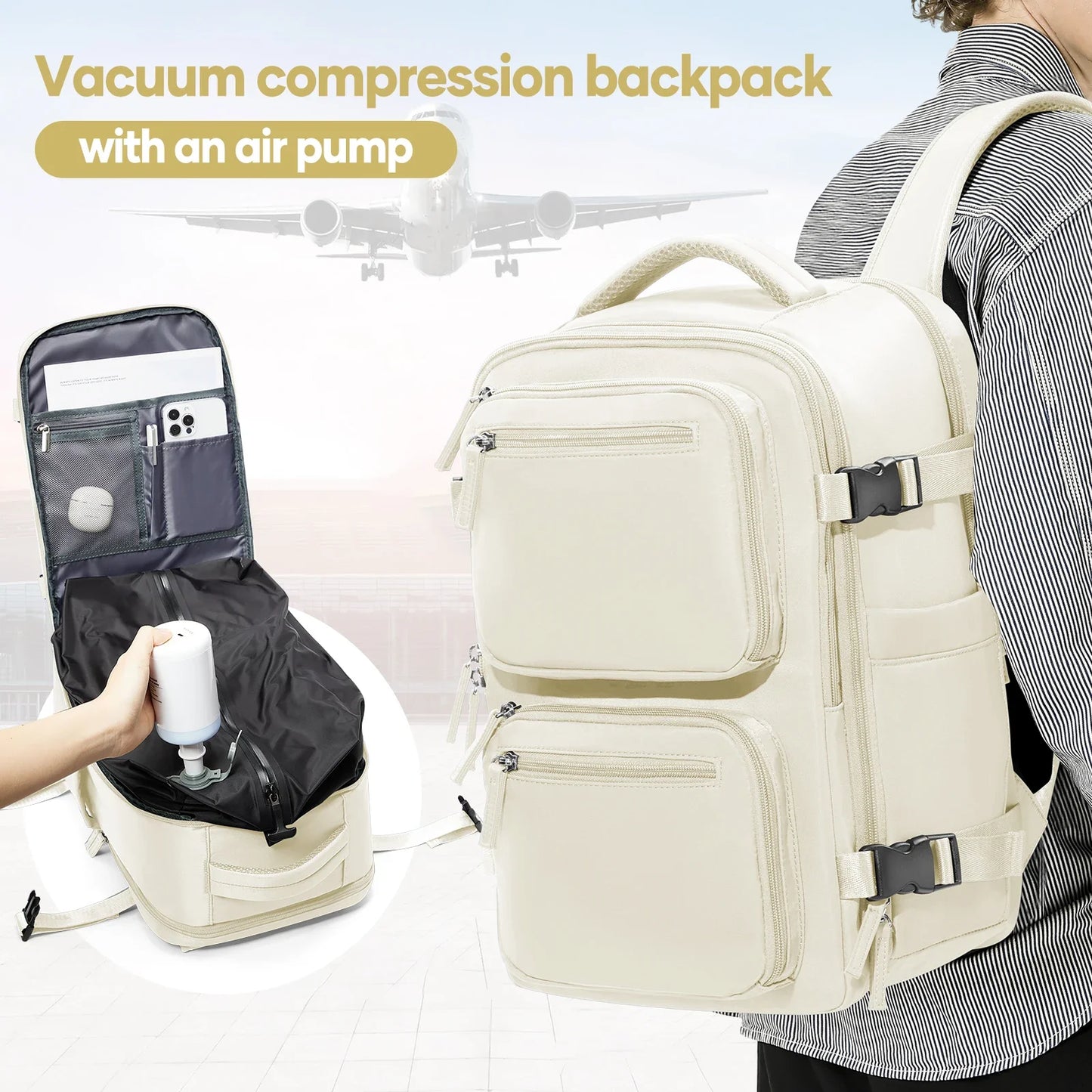 Mochila de viaje envasado al vacío 40x20x25 Incluye bomba de aire