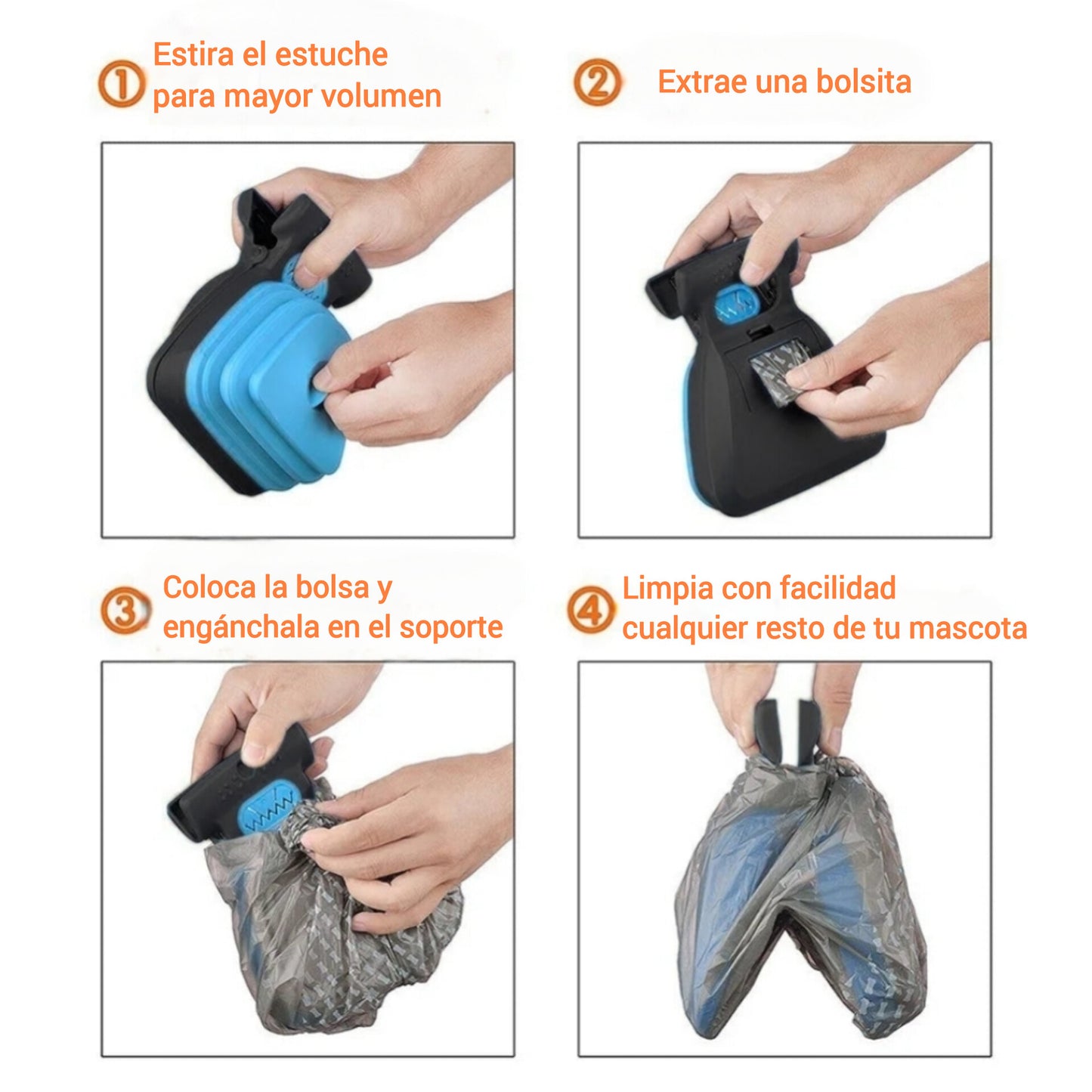 Recogedor y dispensador de bolsas para excrementos de perro, plegable
