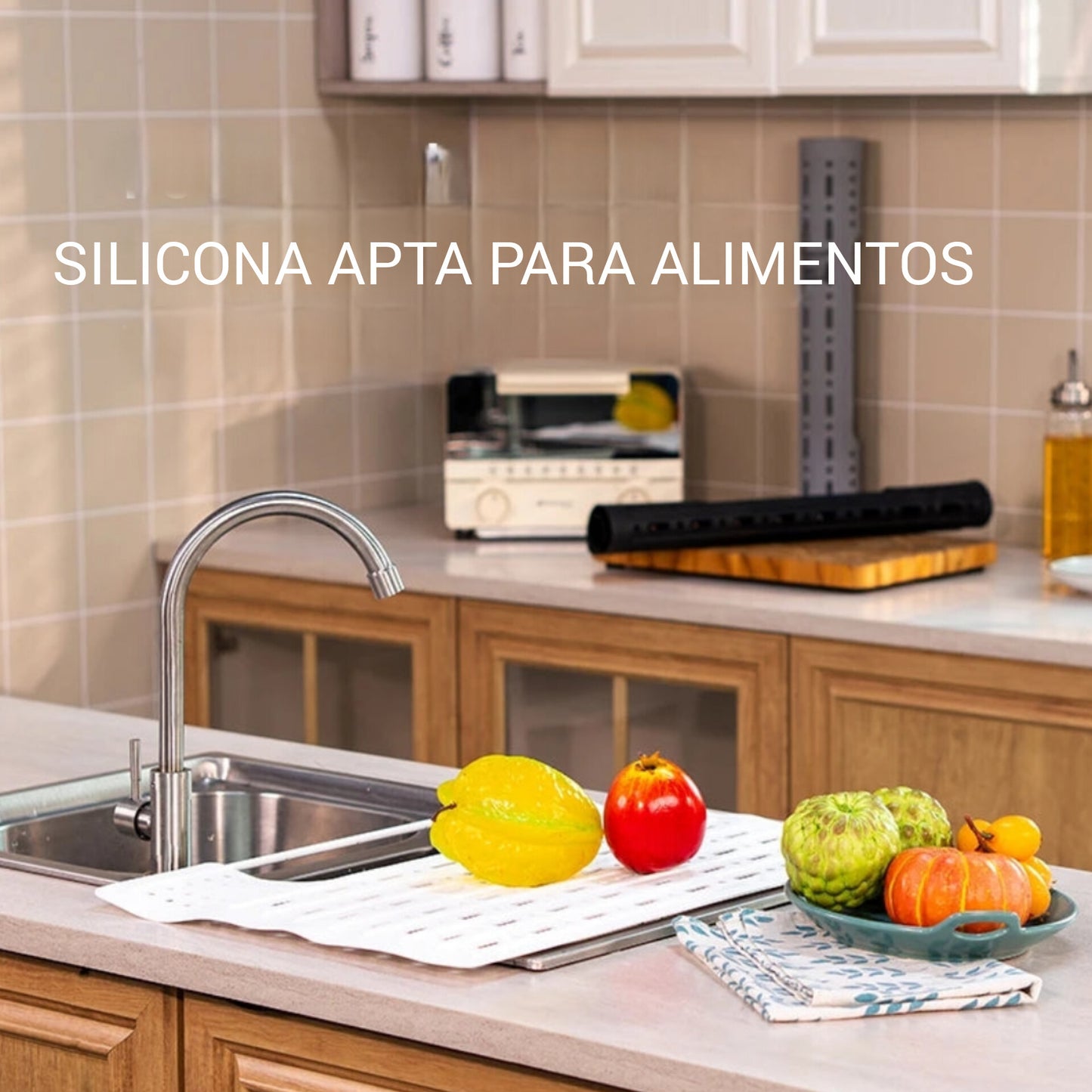 Organizador de silicona multiusos – bandeja drenante - rejilla térmica para fregadero y baño