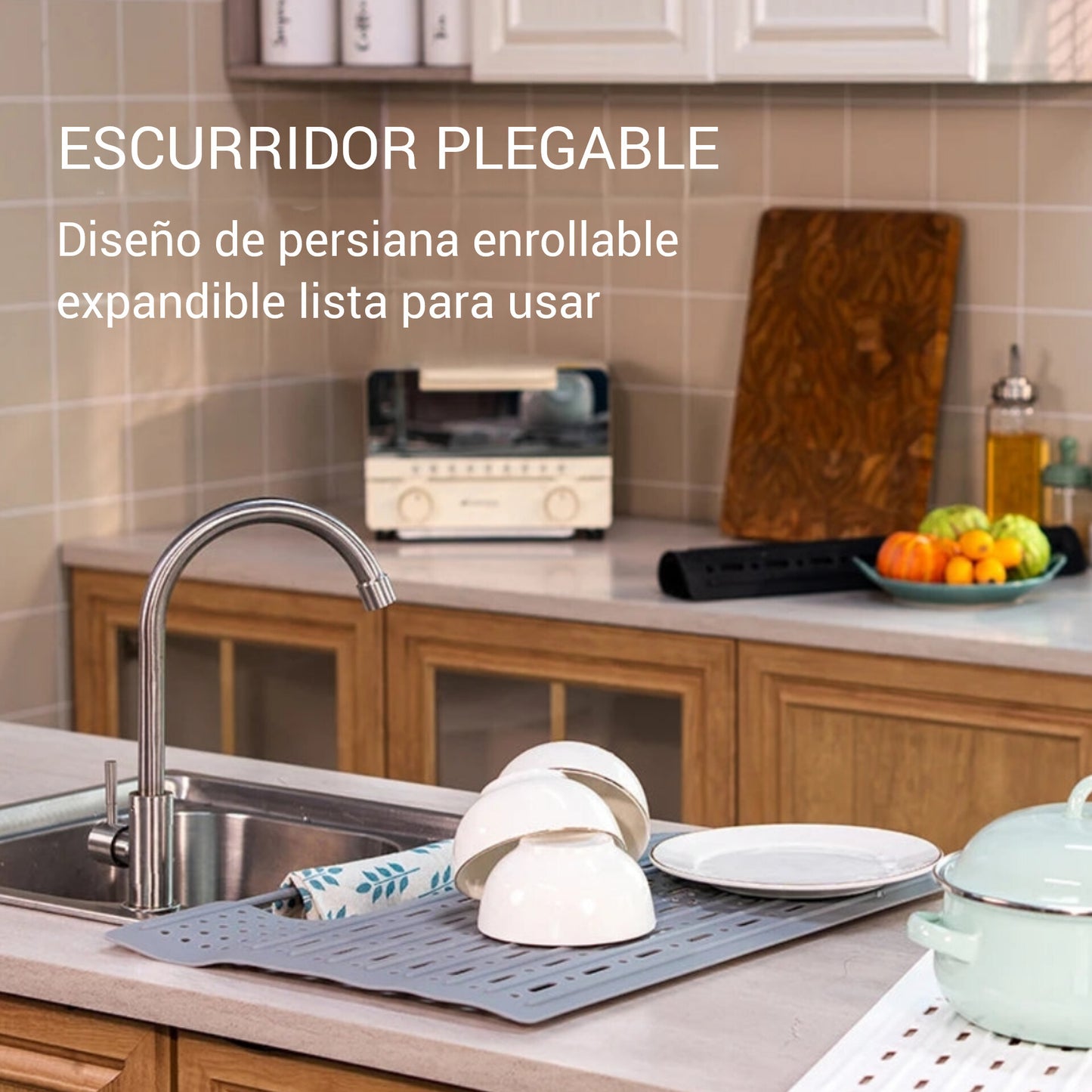 Organizador de silicona multiusos – bandeja drenante - rejilla térmica para fregadero y baño