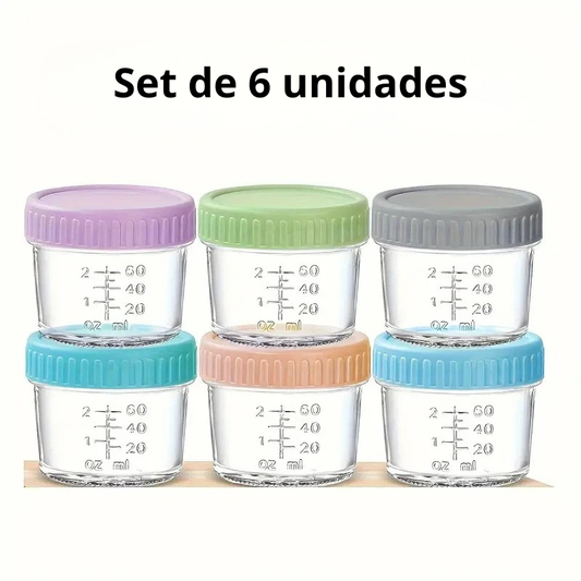 Paquete de 6 tarros de vidrio 4 oz con tapas – Contenedores de almacenamiento de alimentos aptos para microondas y lavavajillas