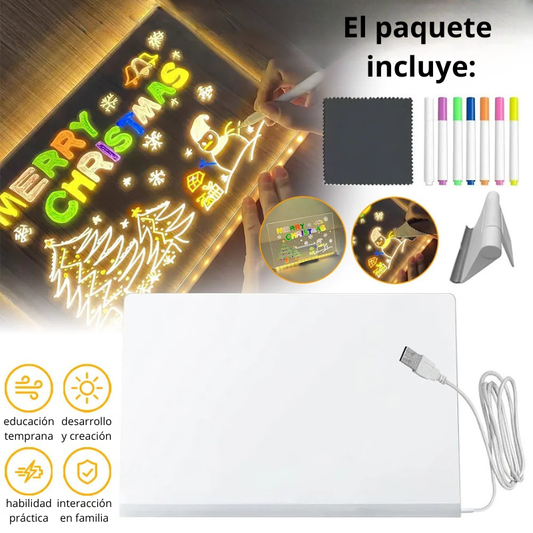 Tablero de Notas LED Personalizado – Pizarra Regrabable con Luz Cálida, Ideal para Niños, Escritorio o Regalo Creativo