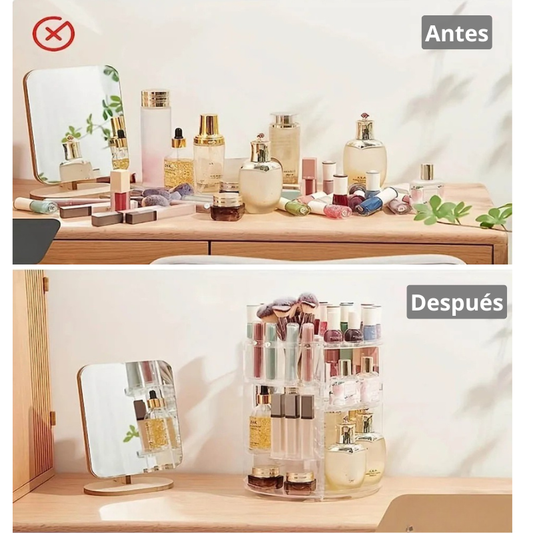 Organizador de Maquillaje Giratorio 360° Transparente – Estante Rotatorio para Cosméticos y Baño