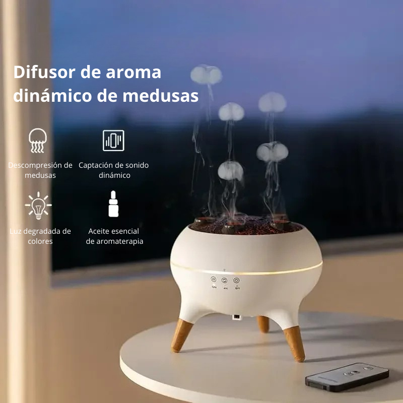 Humidificador Difusor Medusa – Nebulización Dinámica y Aromaterapia con Luz LED, Control Remoto y Temporizador