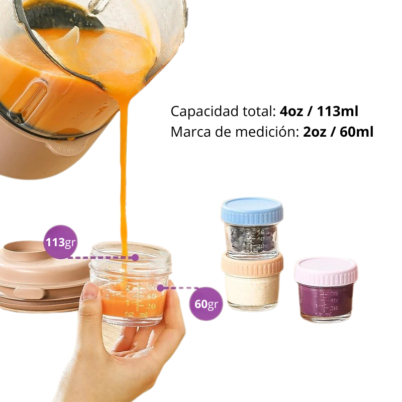 Paquete de 6 tarros de vidrio 4 oz con tapas – Contenedores de almacenamiento de alimentos aptos para microondas y lavavajillas