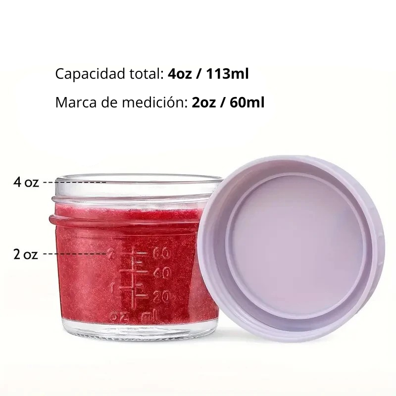 Paquete de 6 tarros de vidrio 4 oz con tapas – Contenedores de almacenamiento de alimentos aptos para microondas y lavavajillas