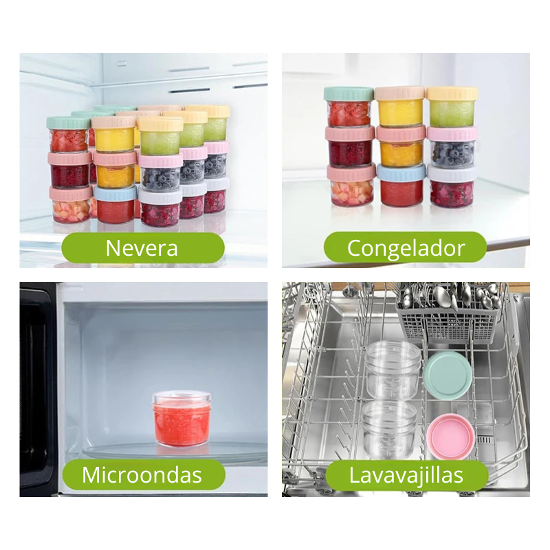 Paquete de 6 tarros de vidrio 4 oz con tapas – Contenedores de almacenamiento de alimentos aptos para microondas y lavavajillas