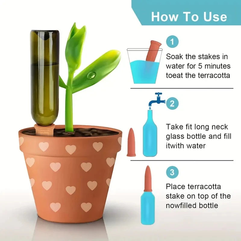Sistema de riego automático por goteo de 3 piezas con punta de cerámica para riego automático de plantas de flores, invernaderos y jardines.