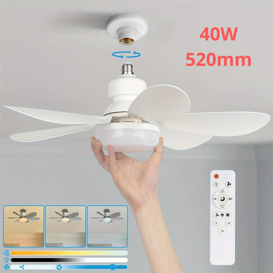 Ventilador de techo con luz y enchufe de 40 W, con luz LED y control remoto, E27