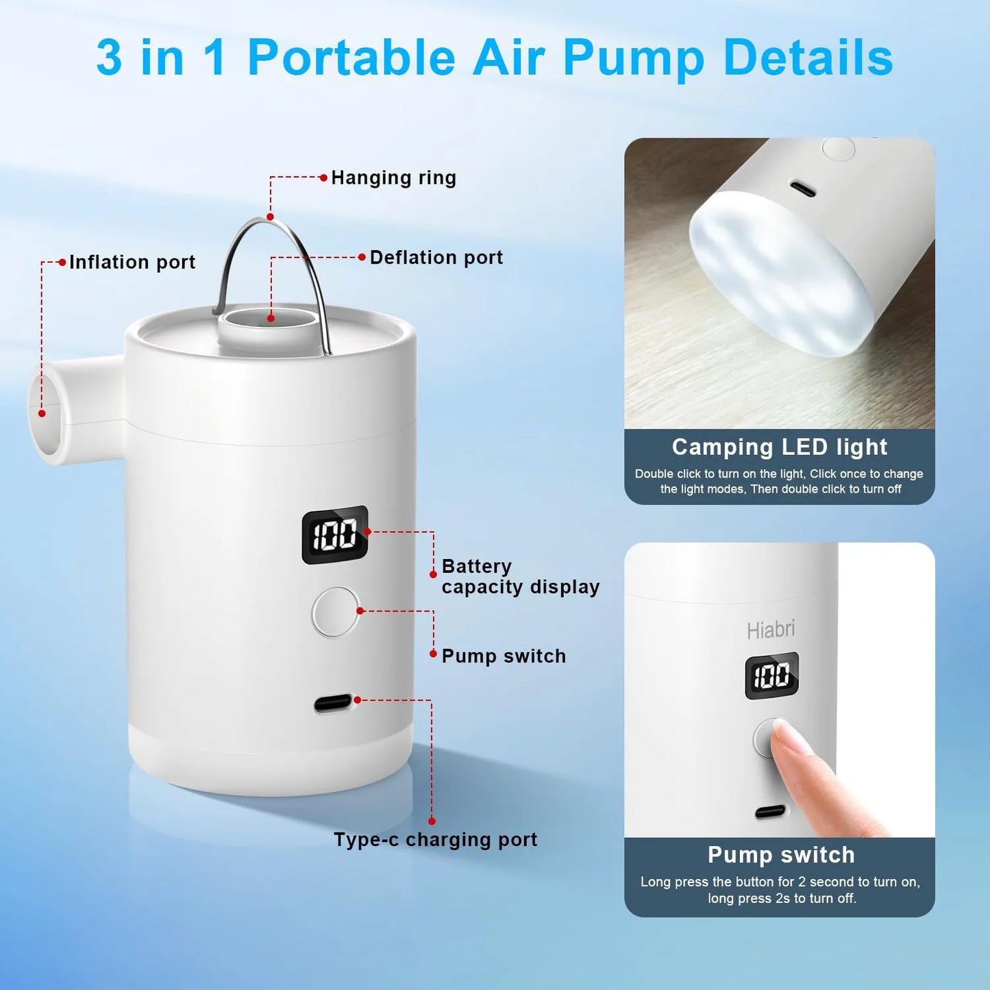 Mini bomba de aire eléctrica con luz