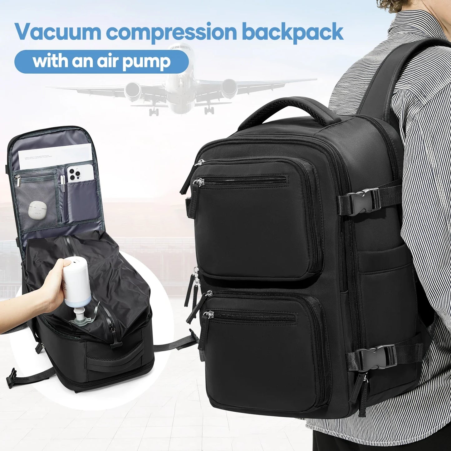 Mochila de viaje envasado al vacío 40x20x25 Incluye bomba de aire