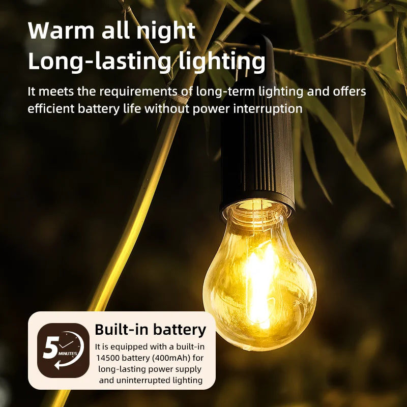 Bombillas LED de Camping Solares Recargables Impermeables con Gancho – Luz Portátil para Exterior y Emergencias