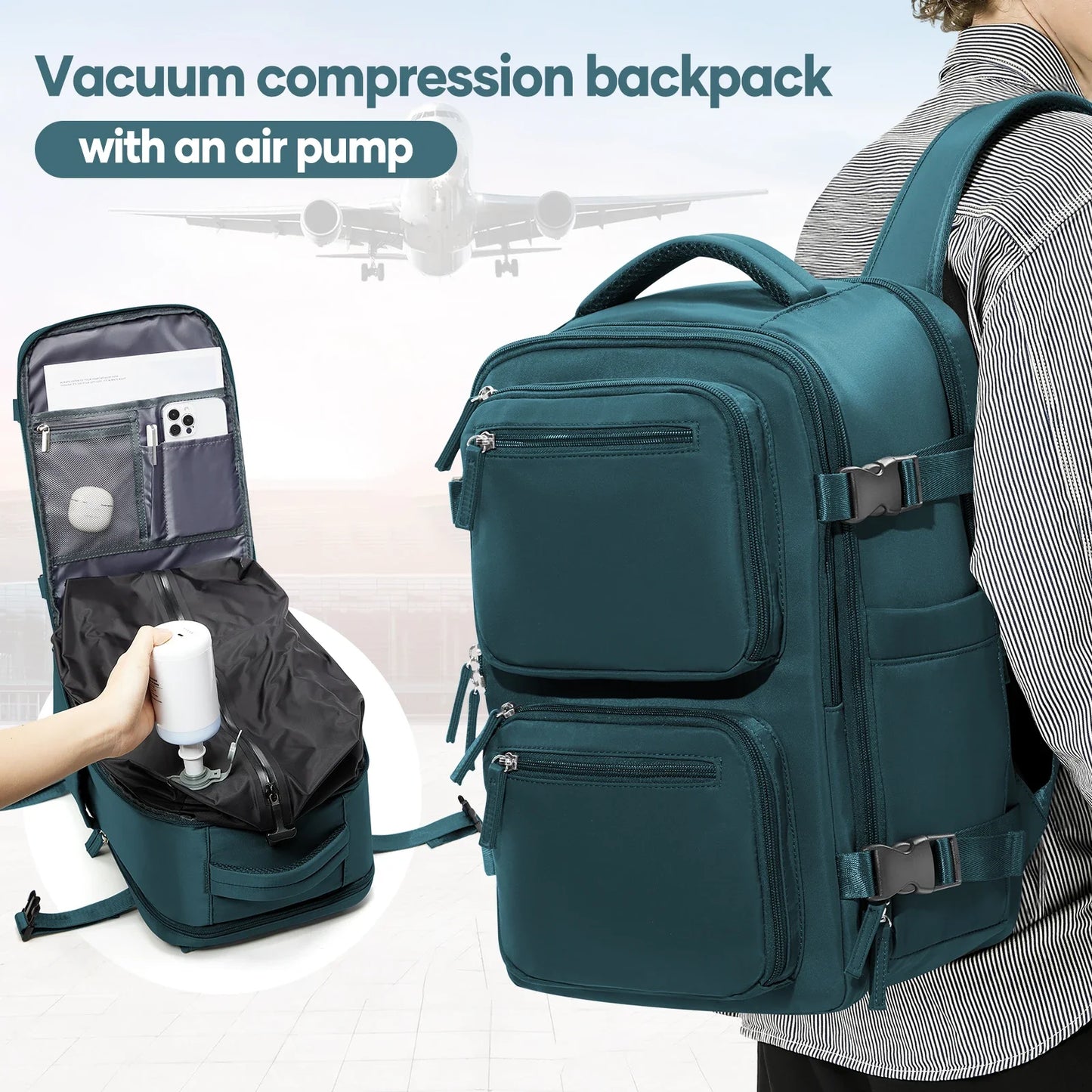Mochila de viaje envasado al vacío 40x20x25 Incluye bomba de aire