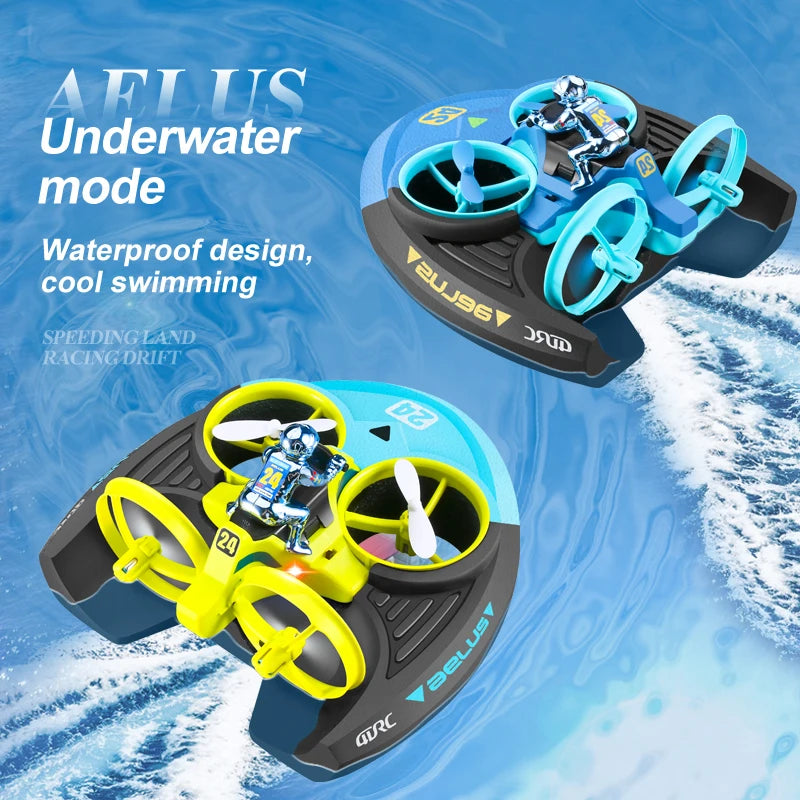 Mini dron helicóptero, 2,4 GHz, 4 canales, giro 3D, agua, tierra, aire, 3 modos