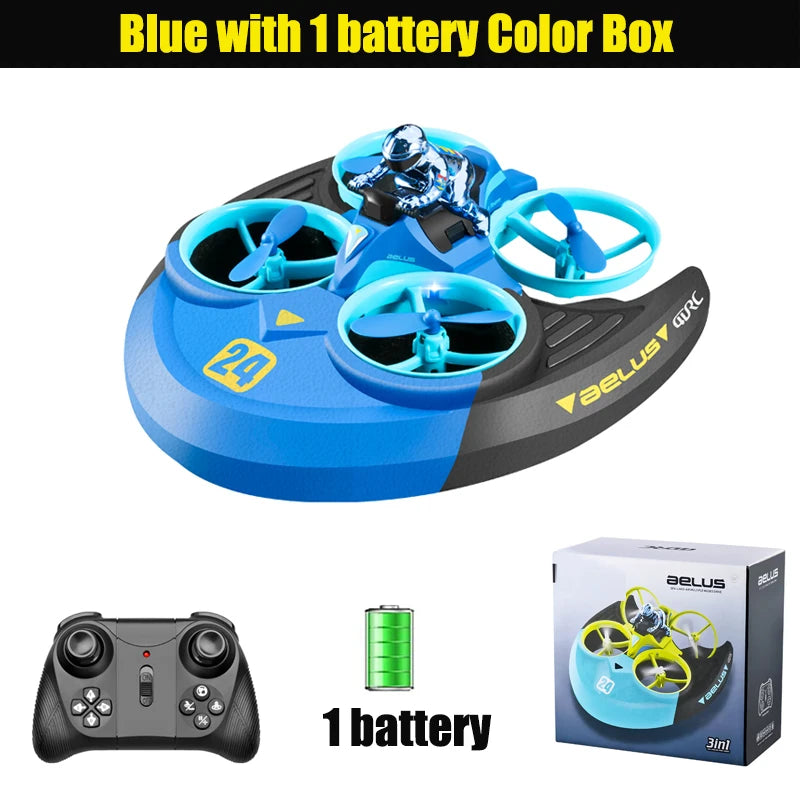 Mini dron helicóptero, 2,4 GHz, 4 canales, giro 3D, agua, tierra, aire, 3 modos