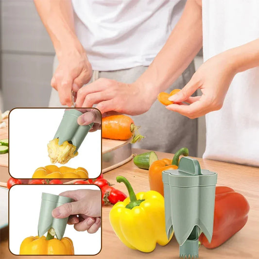 Descorazonador de pimientos y frutas 2 en 1, removedor de semillas de pimientos