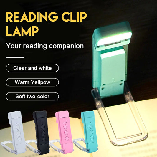 Luz de Lectura Recargable USB – Clip-On 3 modos de color (1800 K‑6000 K) y 5 niveles de brillo