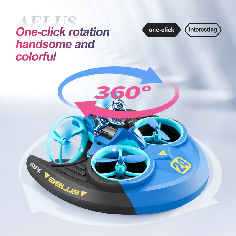 Mini dron helicóptero, 2,4 GHz, 4 canales, giro 3D, agua, tierra, aire, 3 modos