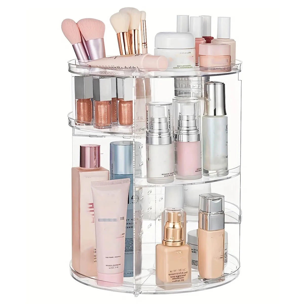 Organizador de Maquillaje Giratorio 360° Transparente – Estante Rotatorio para Cosméticos y Baño