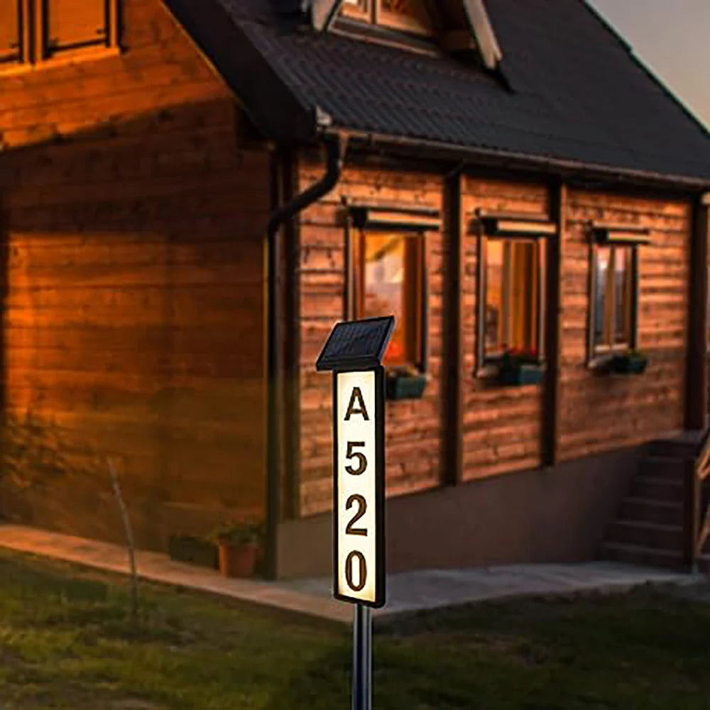 Letrero números con luz solar, iluminado con LED