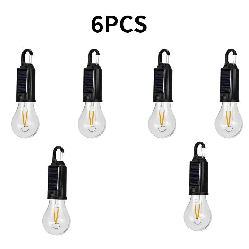 Bombillas LED de Camping Solares Recargables Impermeables con Gancho – Luz Portátil para Exterior y Emergencias